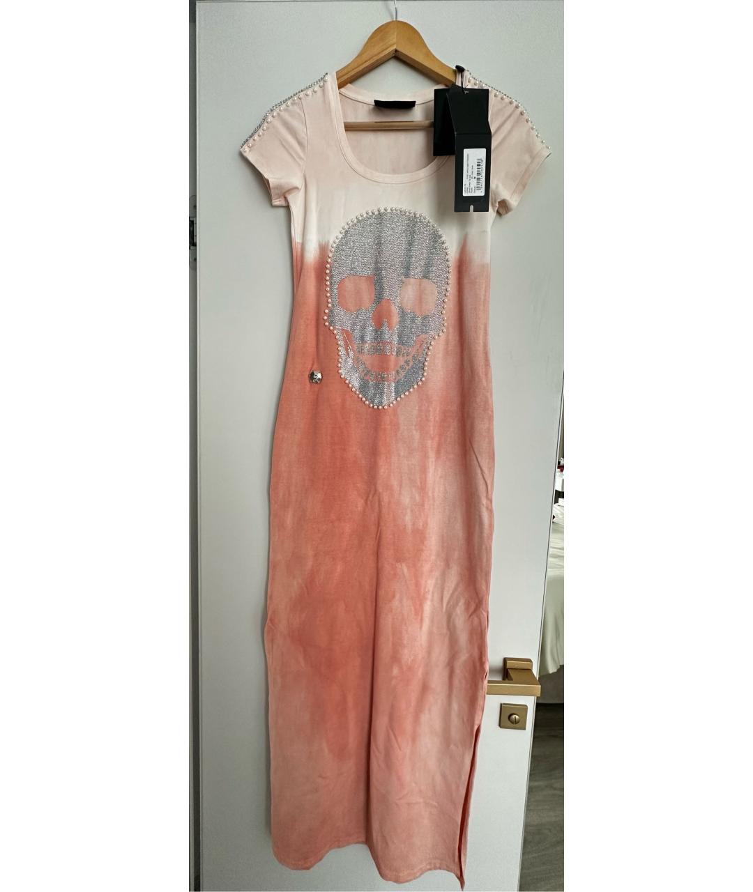 PHILIPP PLEIN Розовое хлопко-эластановое повседневное платье, фото 6