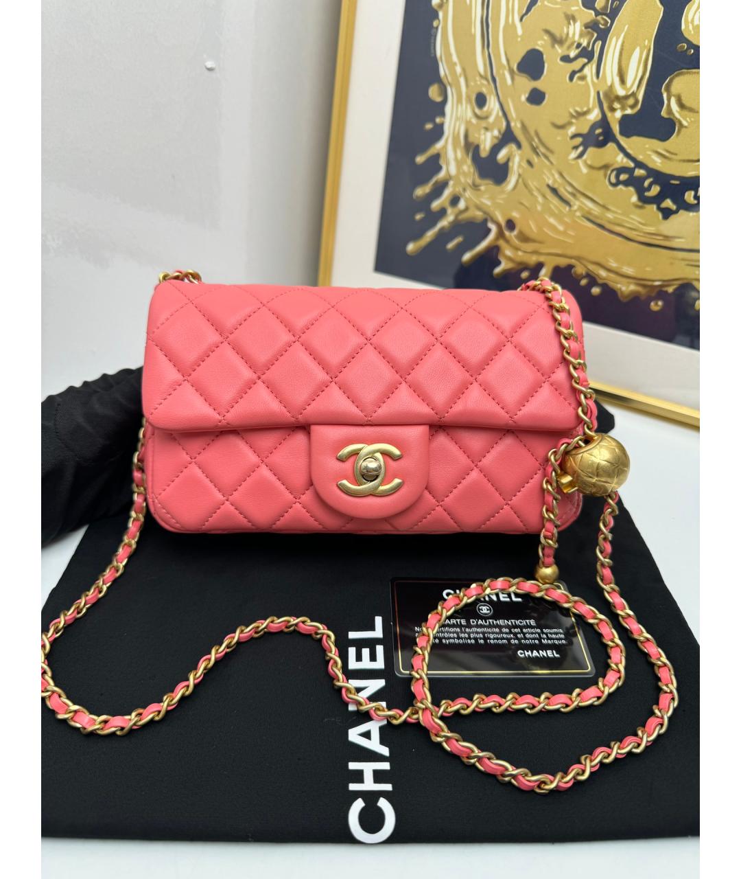 CHANEL Коралловая кожаная сумка через плечо, фото 7