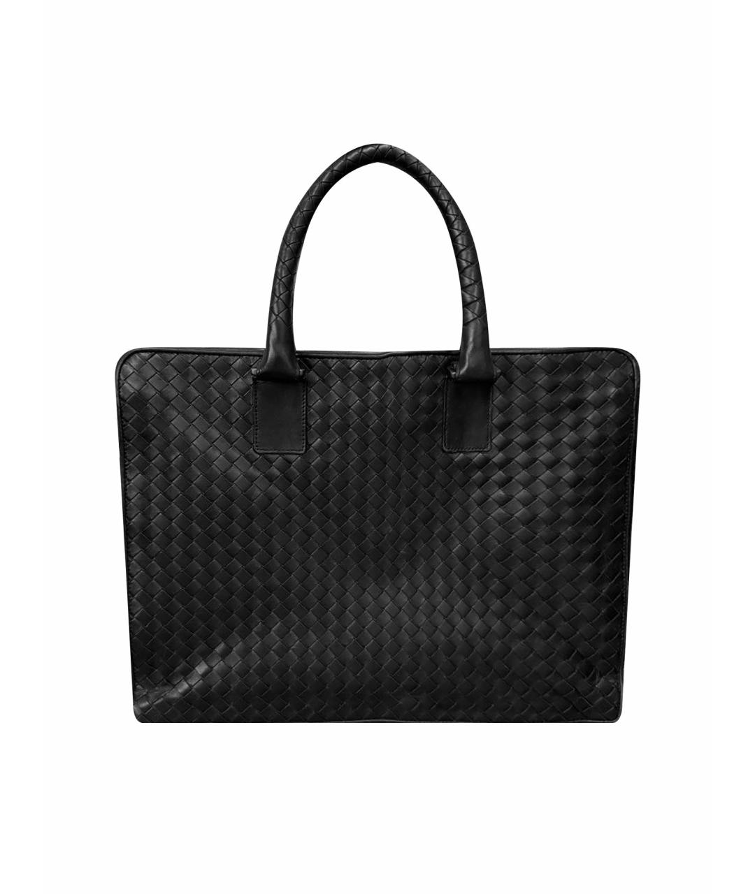 BOTTEGA VENETA Черный кожаный портфель, фото 1