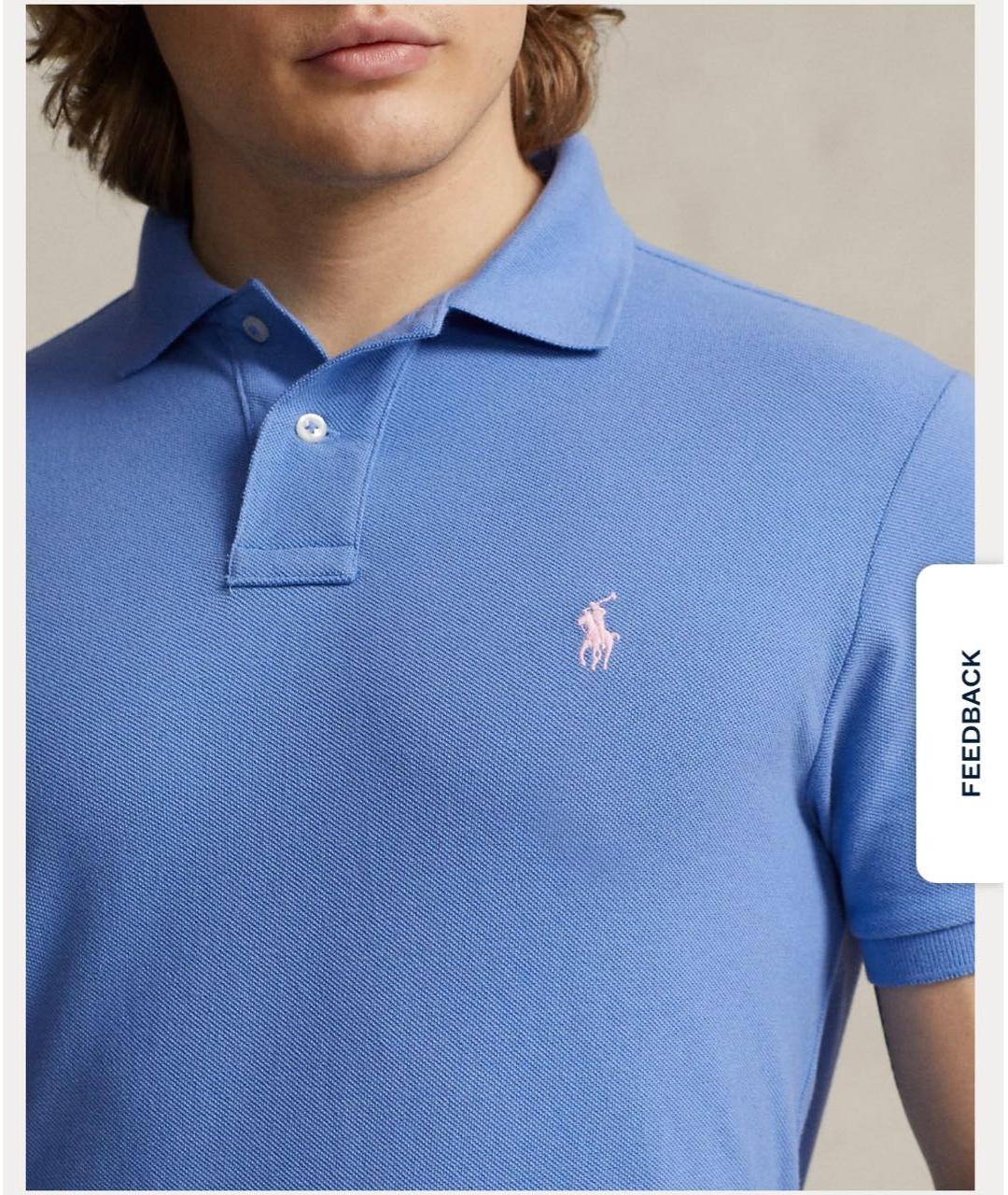 POLO RALPH LAUREN Голубое хлопковое поло с коротким рукавом, фото 4