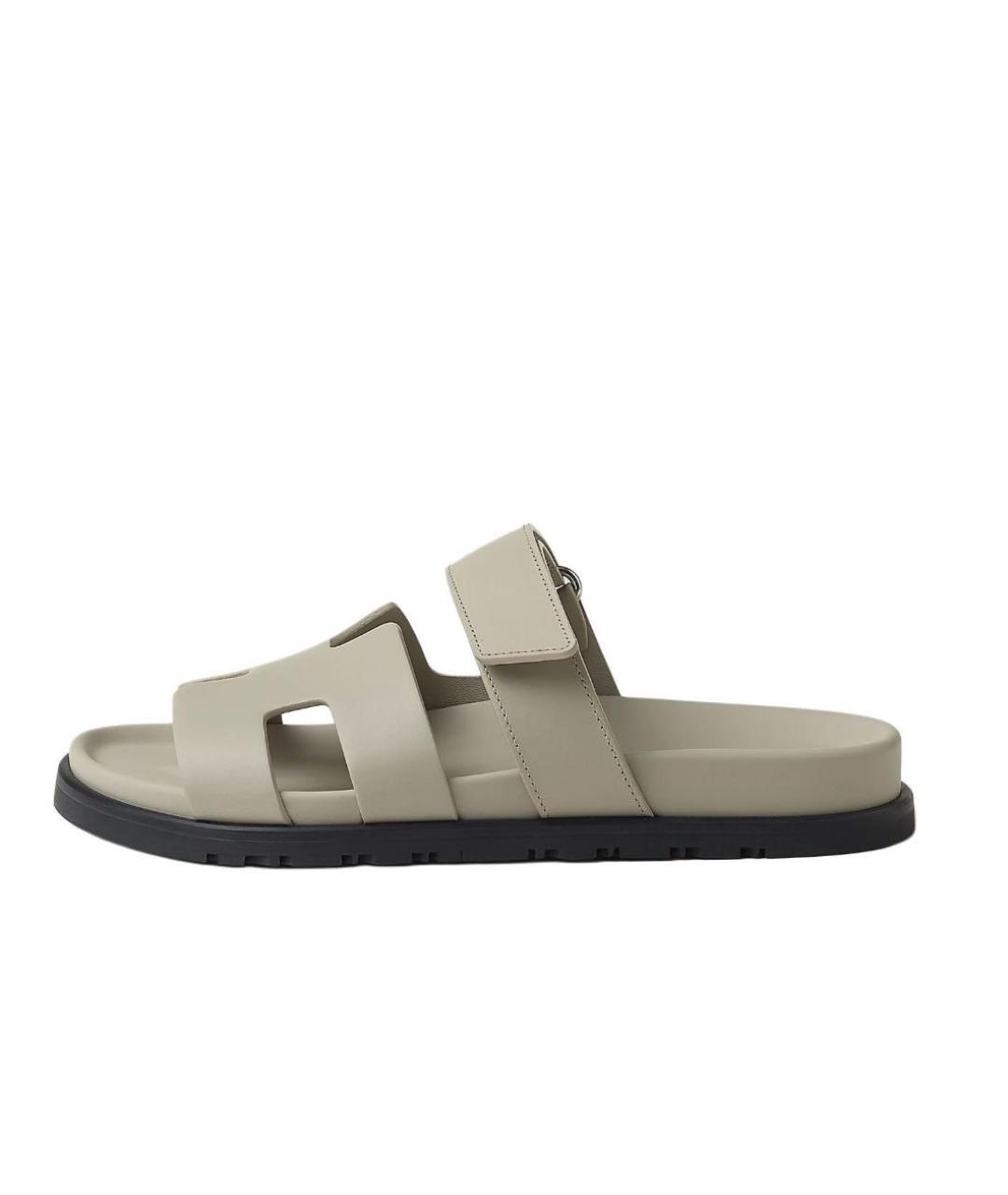 HERMES Бежевые сандалии из искусственной кожи, фото 3