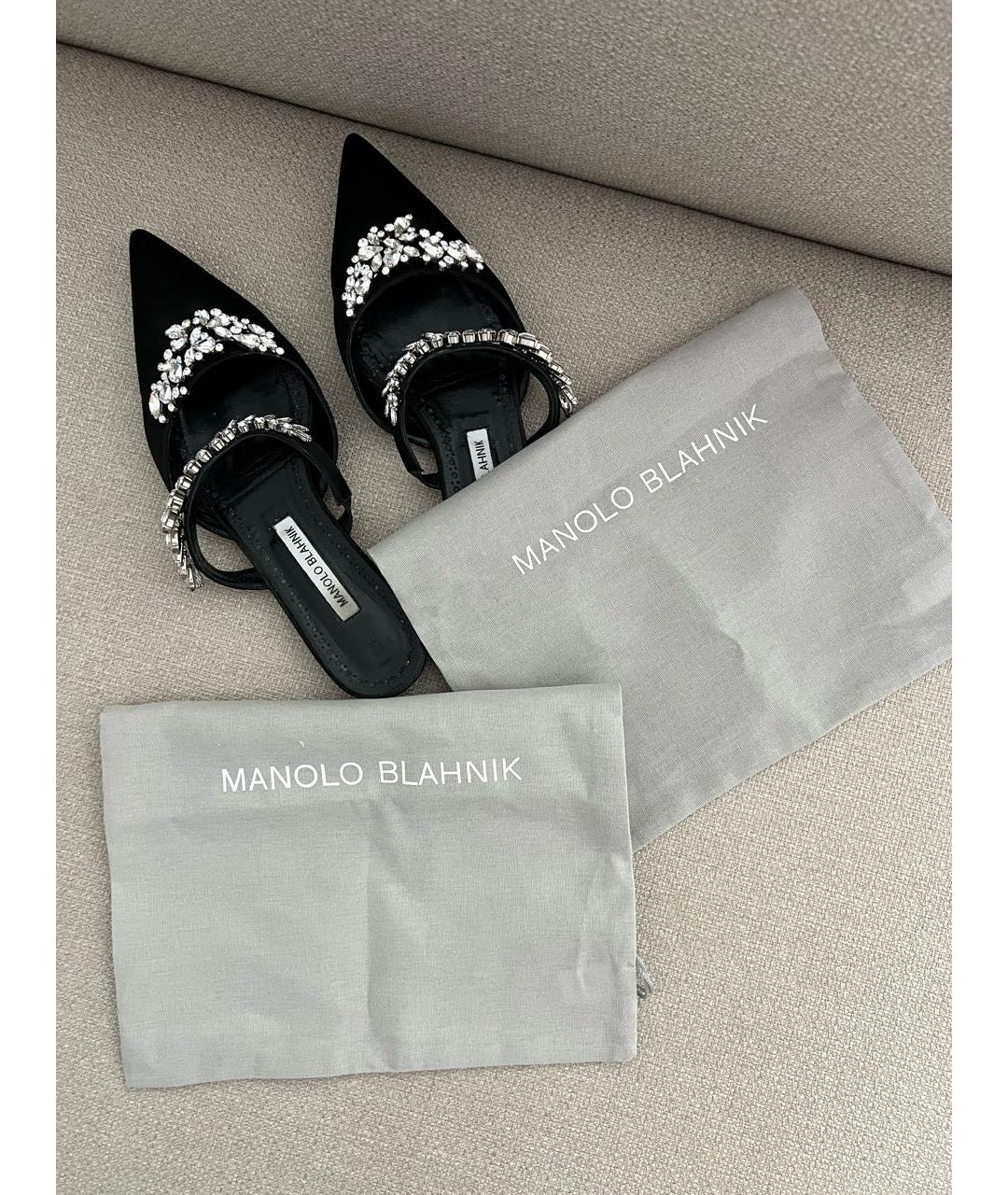 MANOLO BLAHNIK Черные текстильные мюли, фото 4