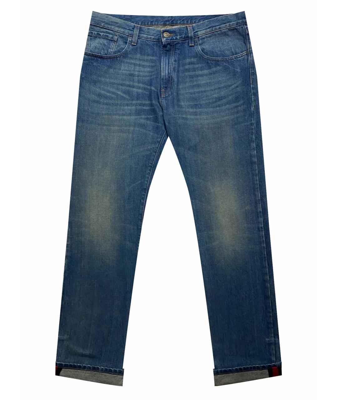 GUCCI Голубые хлопковые прямые джинсы, фото 1