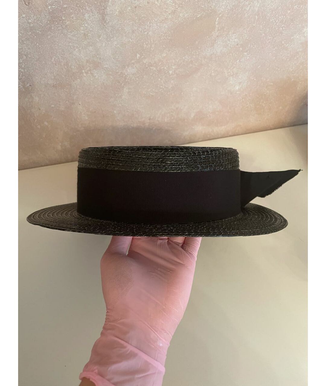 SAINT LAURENT Черная соломенная шапка, фото 5