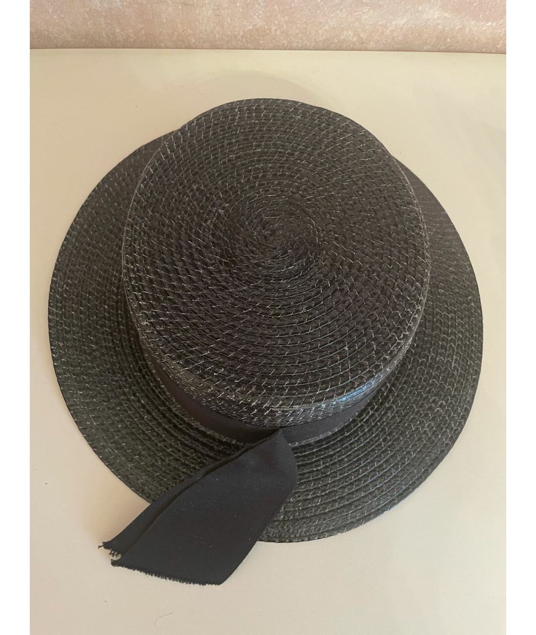 SAINT LAURENT Черная соломенная шапка, фото 2
