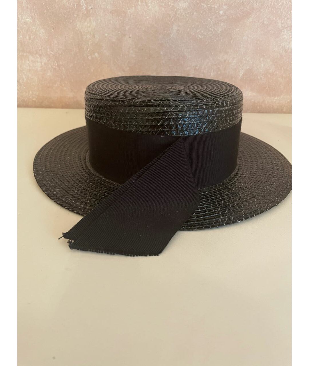 SAINT LAURENT Черная соломенная шапка, фото 3