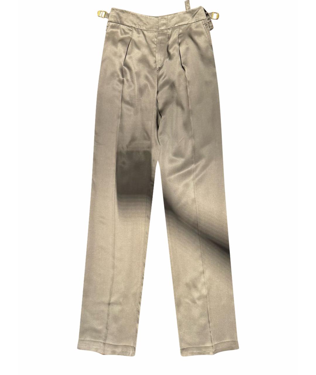 GUCCI Бежевые шелковые прямые брюки, фото 1