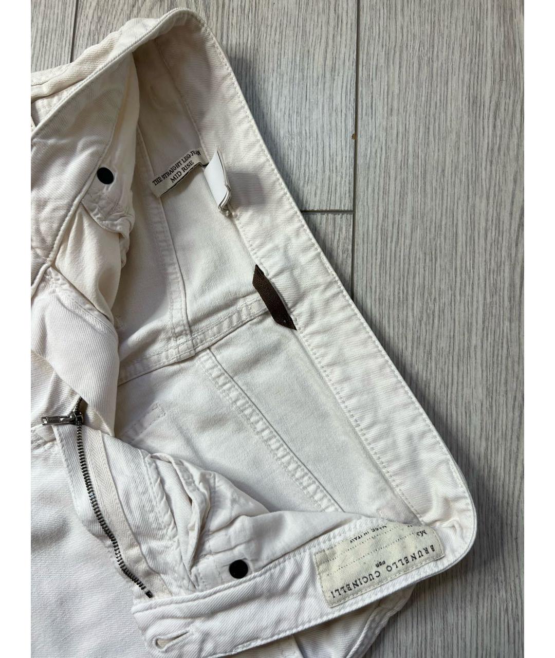 BRUNELLO CUCINELLI Белые хлопко-эластановые джинсы слим, фото 3
