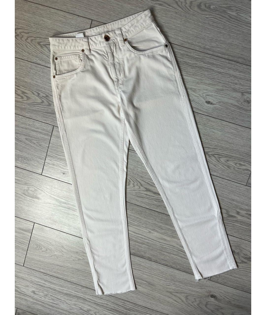 BRUNELLO CUCINELLI Белые хлопко-эластановые джинсы слим, фото 9