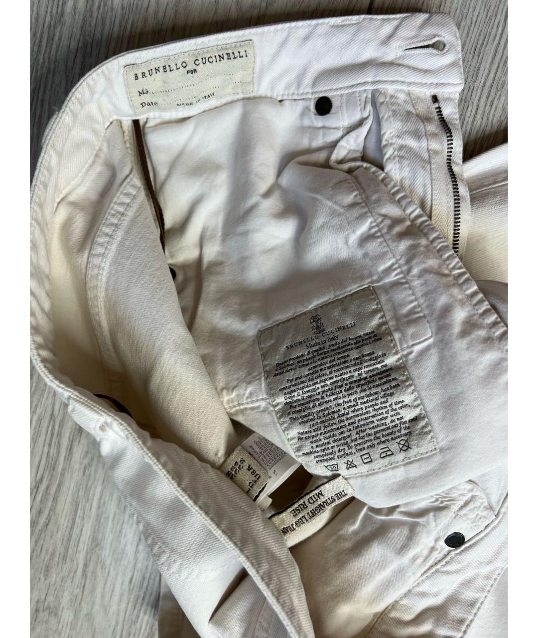 BRUNELLO CUCINELLI Белые хлопко-эластановые джинсы слим, фото 6