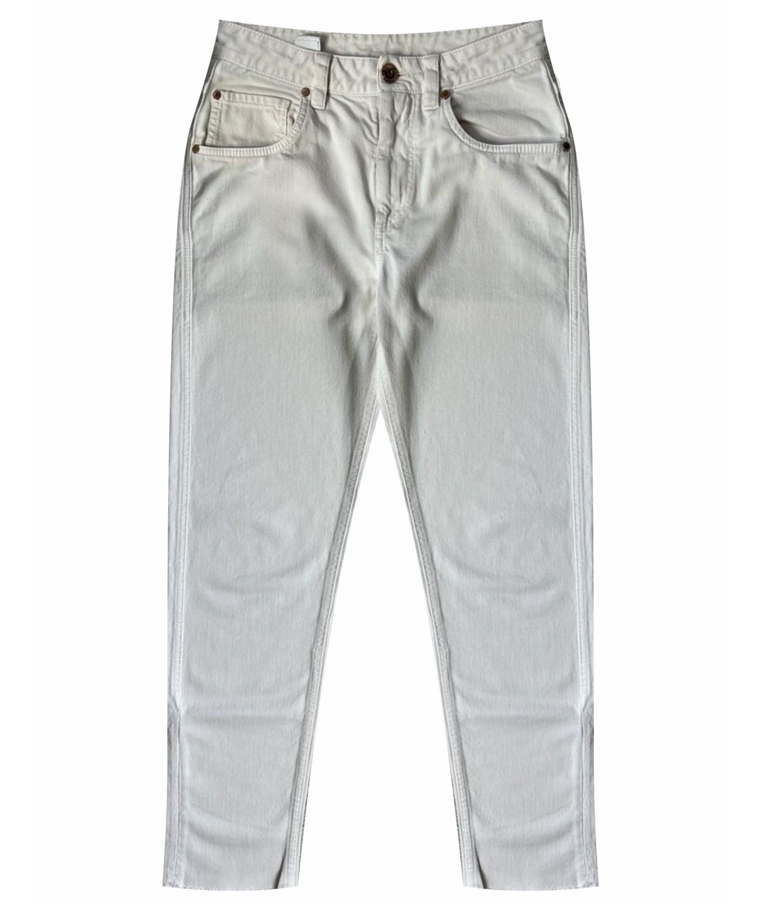BRUNELLO CUCINELLI Белые хлопко-эластановые джинсы слим, фото 1