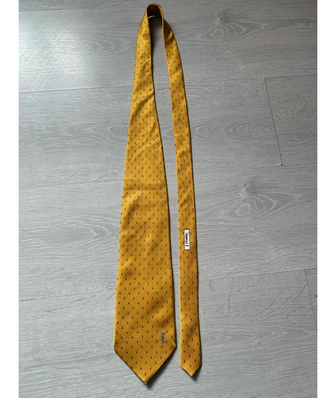 YVES SAINT LAURENT VINTAGE Золотой шелковый галстук, фото 5