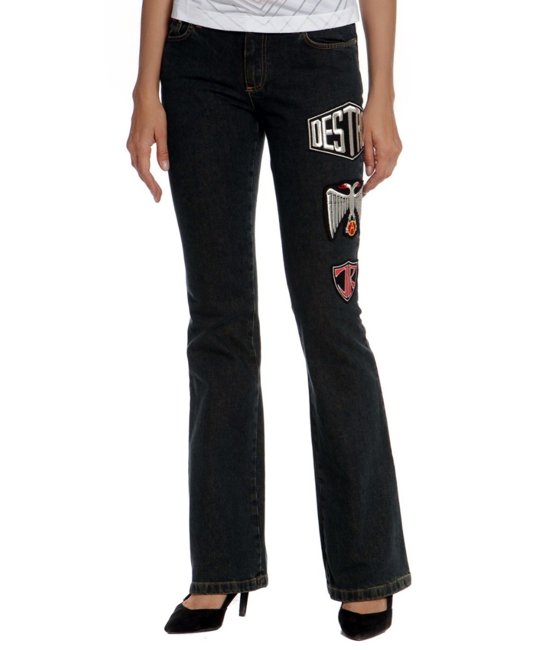 JOHN RICHMOND Черные хлопковые джинсы клеш, фото 2