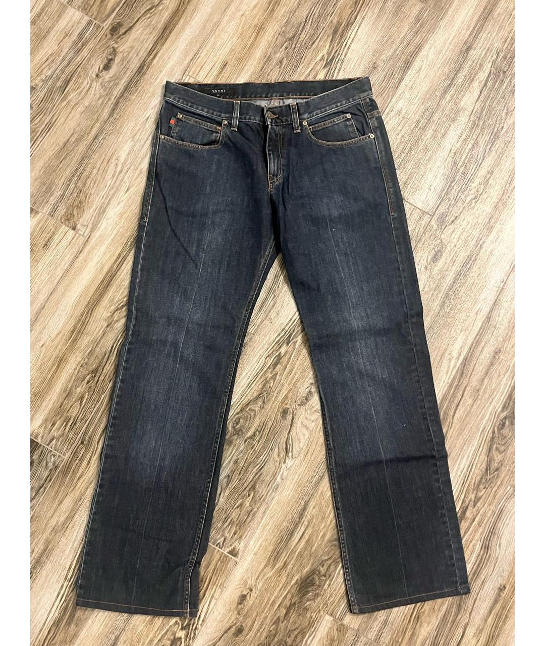 GUCCI Темно-синие хлопковые прямые джинсы, фото 9