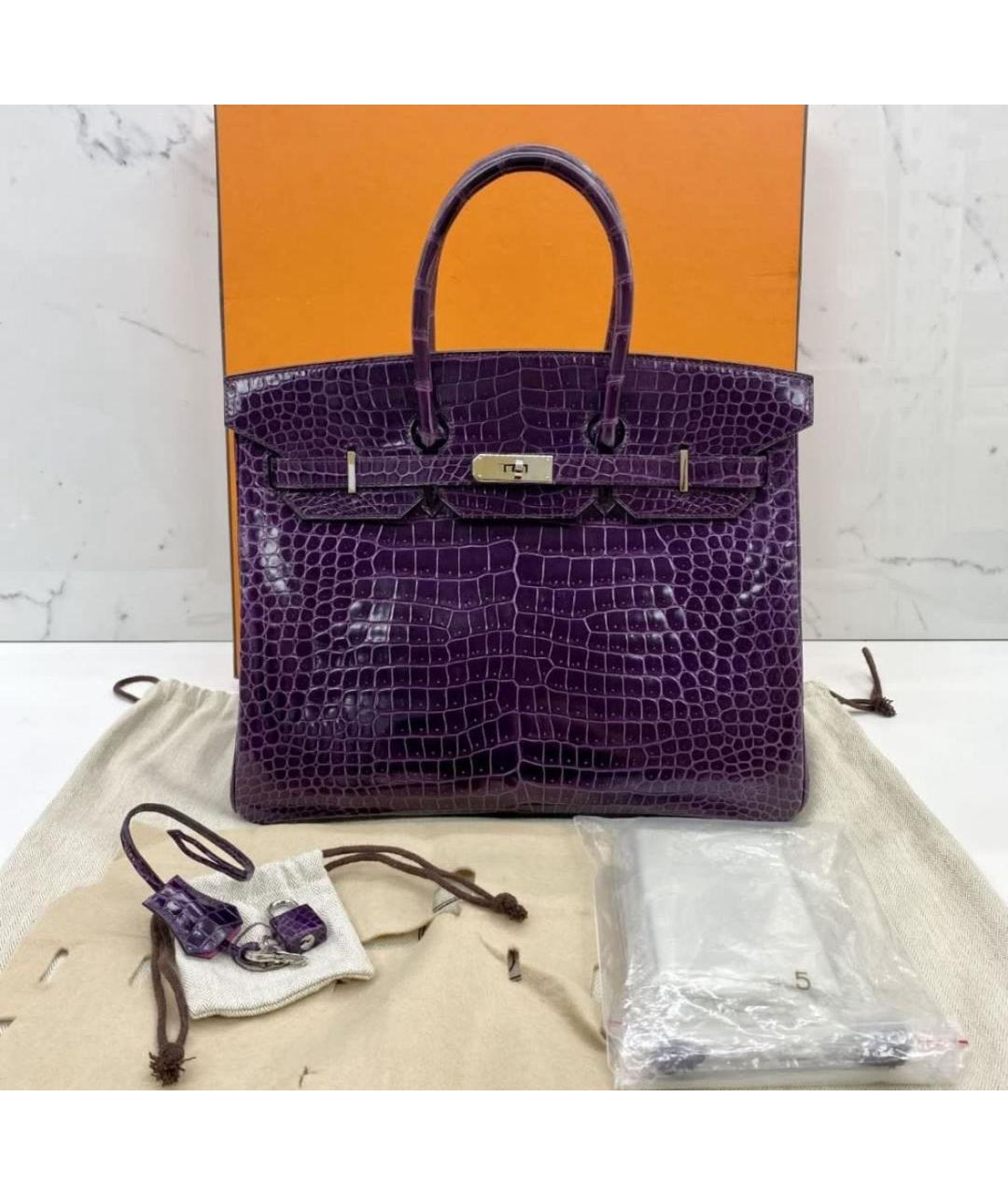 HERMES PRE-OWNED Фиолетовая сумка с короткими ручками из экзотической кожи, фото 8