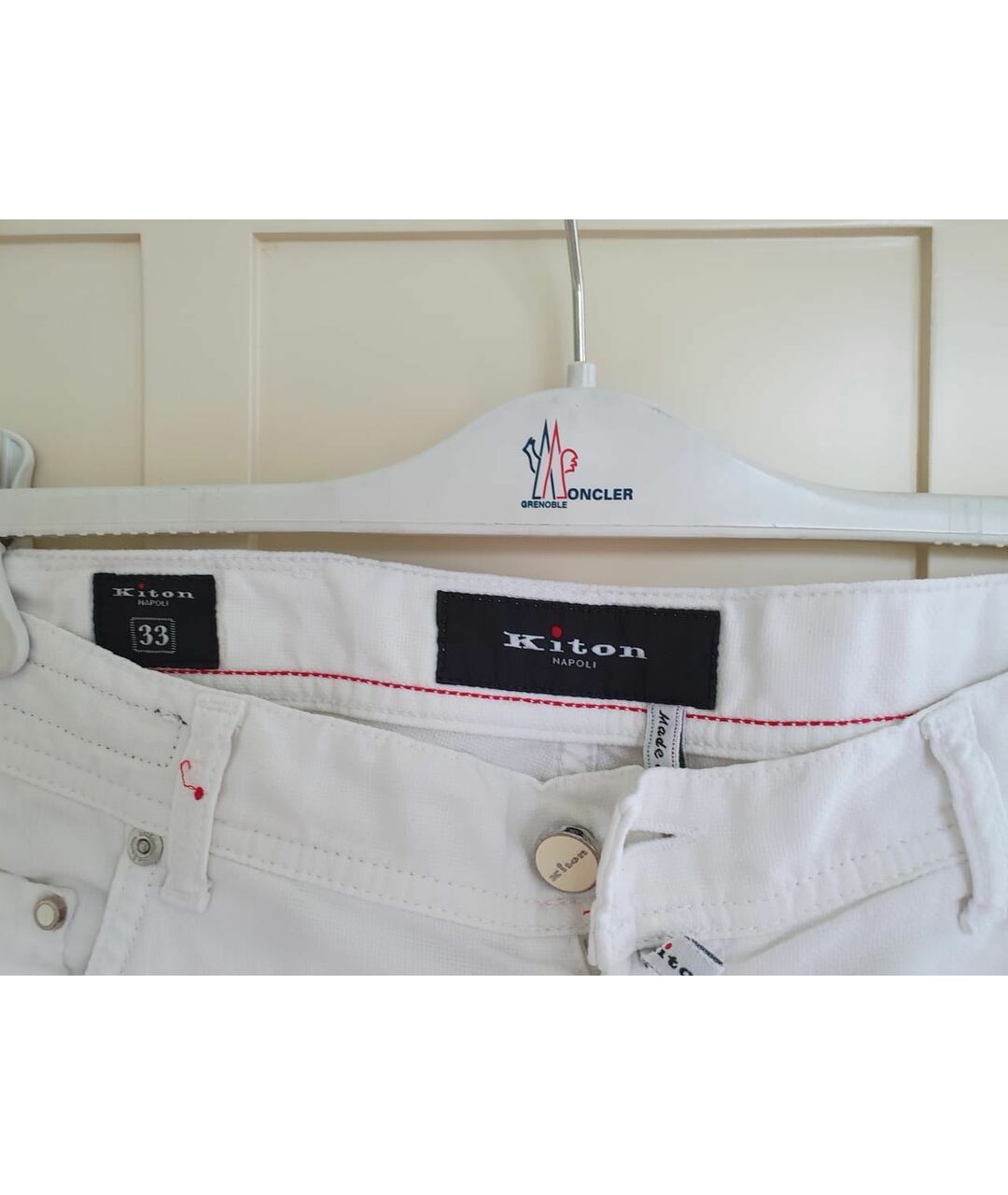 KITON Белые хлопковые прямые джинсы, фото 3