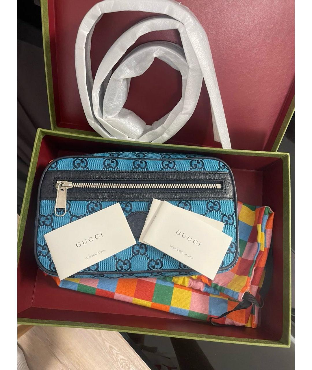 GUCCI Синяя жаккардовая сумка на плечо, фото 3