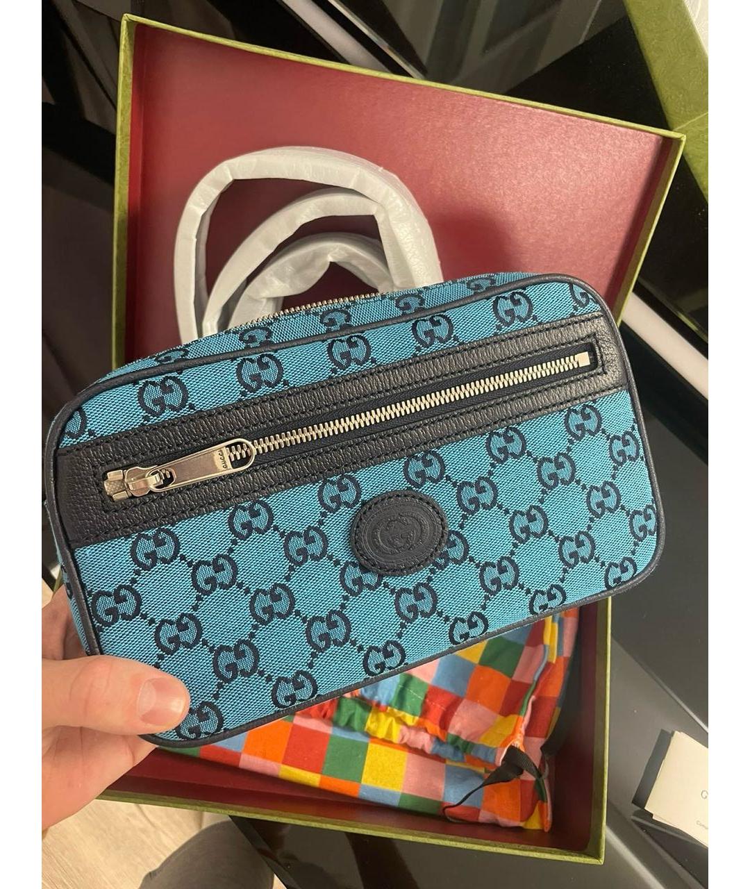 GUCCI Синяя жаккардовая сумка на плечо, фото 2