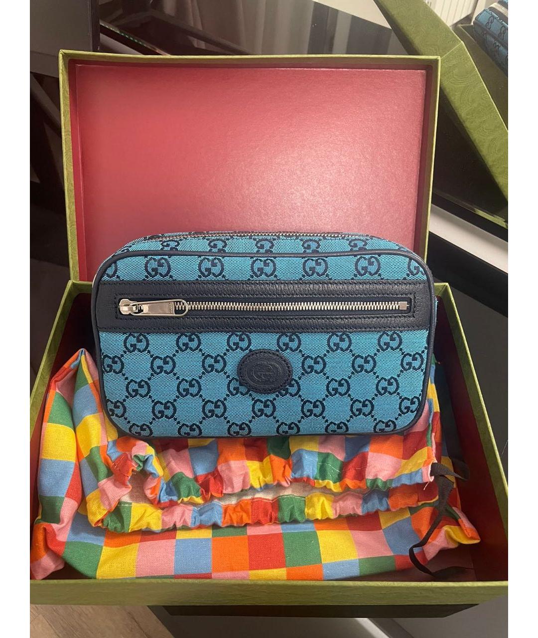 GUCCI Синяя жаккардовая сумка на плечо, фото 5