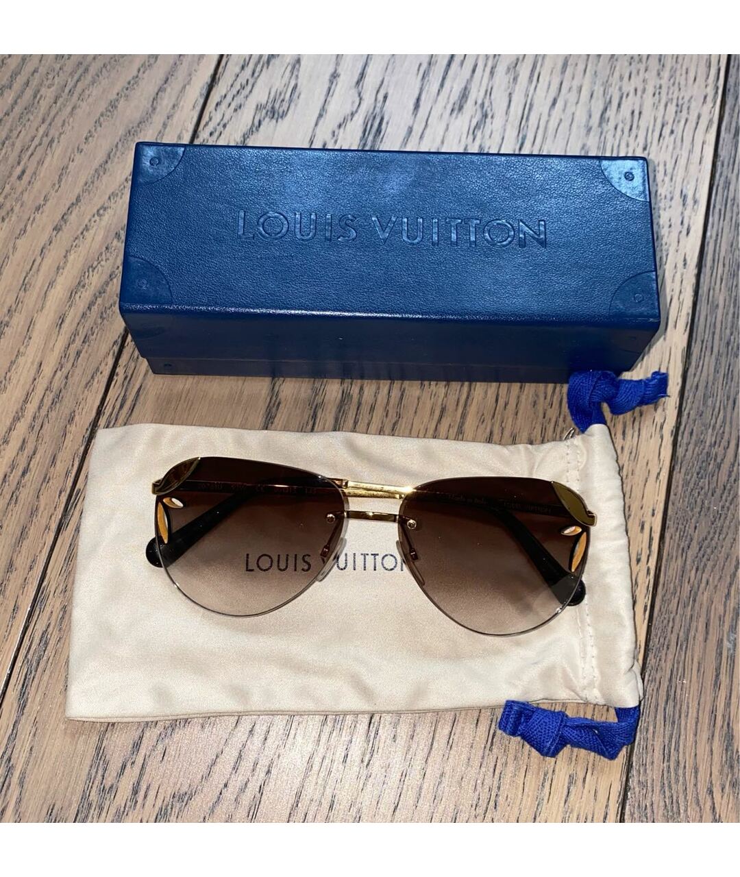 LOUIS VUITTON Коричневые металлические солнцезащитные очки, фото 2