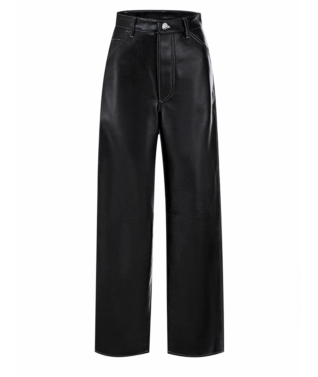SIMONETTA Черные кожаные прямые брюки, фото 1