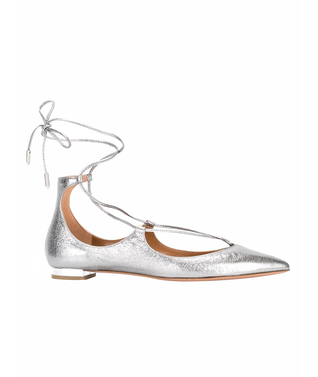 AQUAZZURA Серебряные кожаные балетки, фото 1