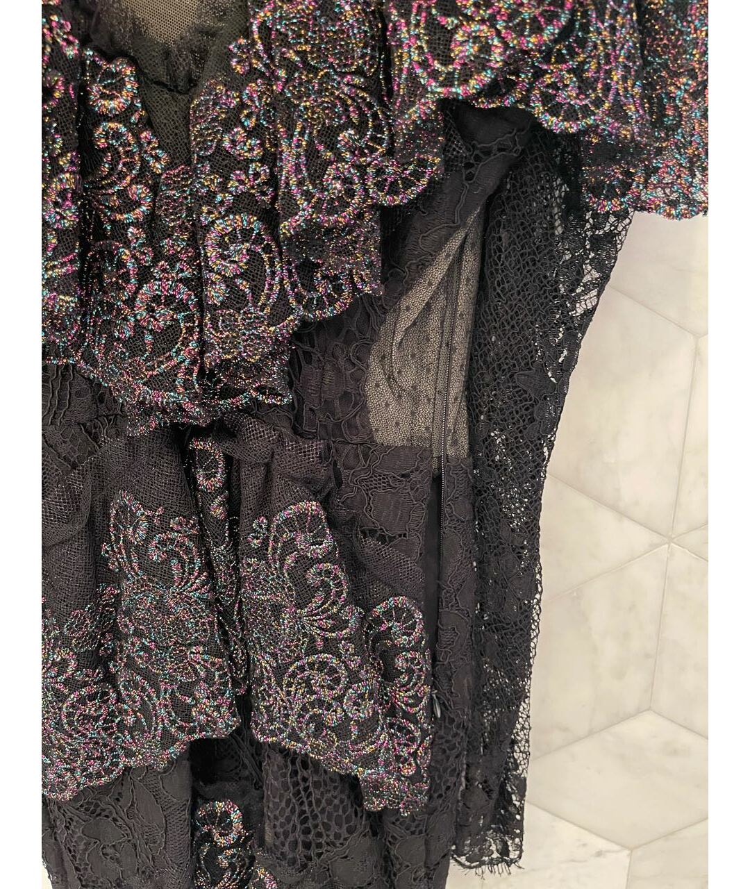 ALESSANDRA RICH Черное кружевное вечернее платье, фото 3