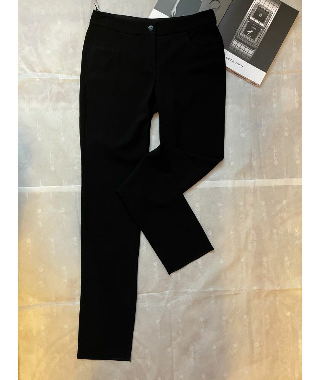CHANEL PRE-OWNED Черные полиэстеровые прямые брюки, фото 9