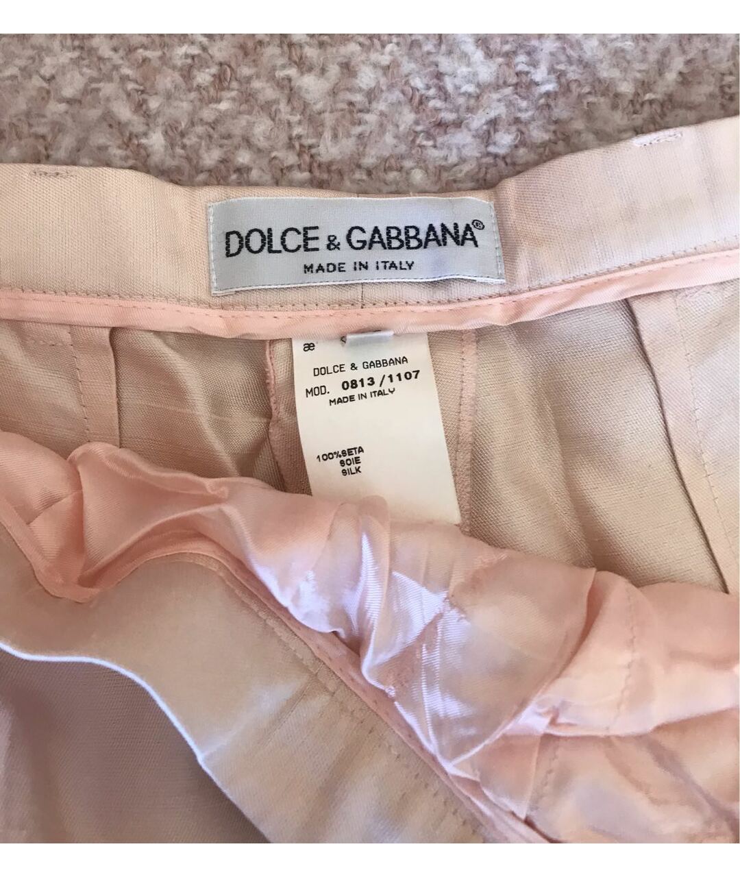 DOLCE&GABBANA Розовые шелковые прямые брюки, фото 4