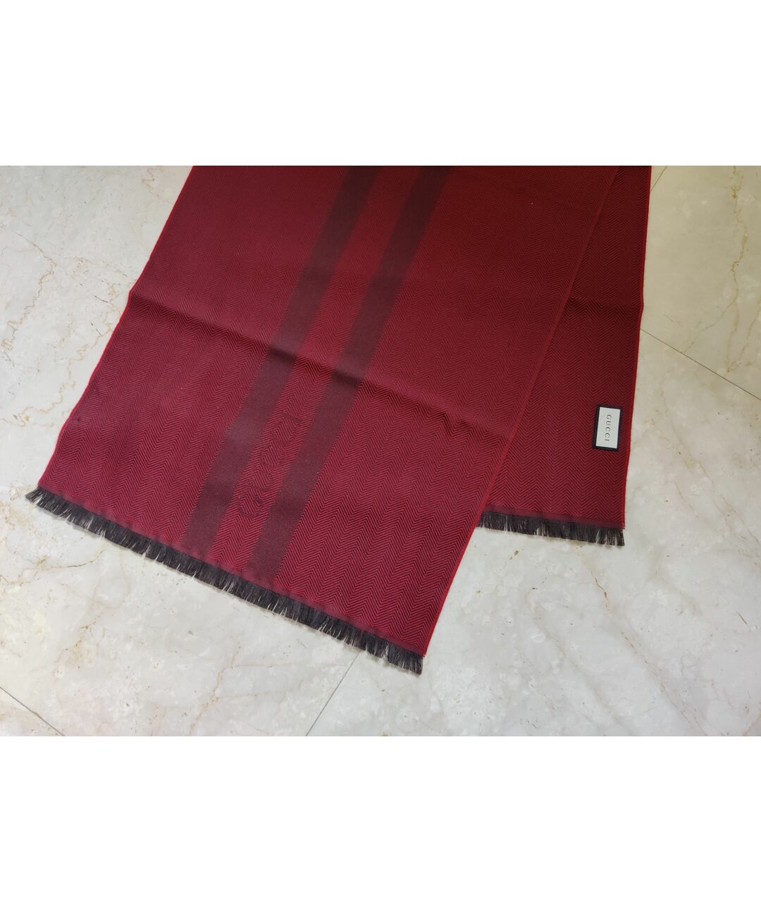 GUCCI Бордовый шерстяной шарф, фото 2