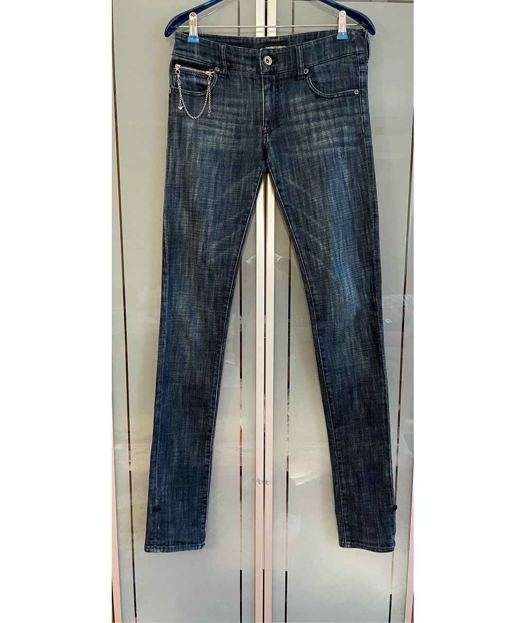 EMPORIO ARMANI Синие хлопко-эластановые джинсы слим, фото 7