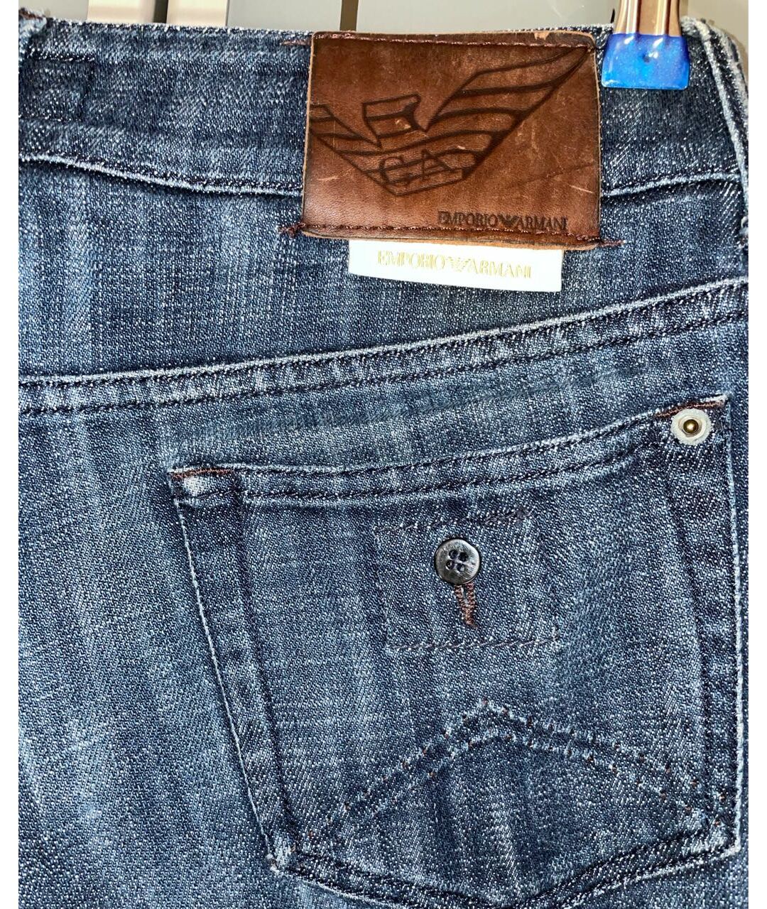 EMPORIO ARMANI Синие хлопко-эластановые джинсы слим, фото 5