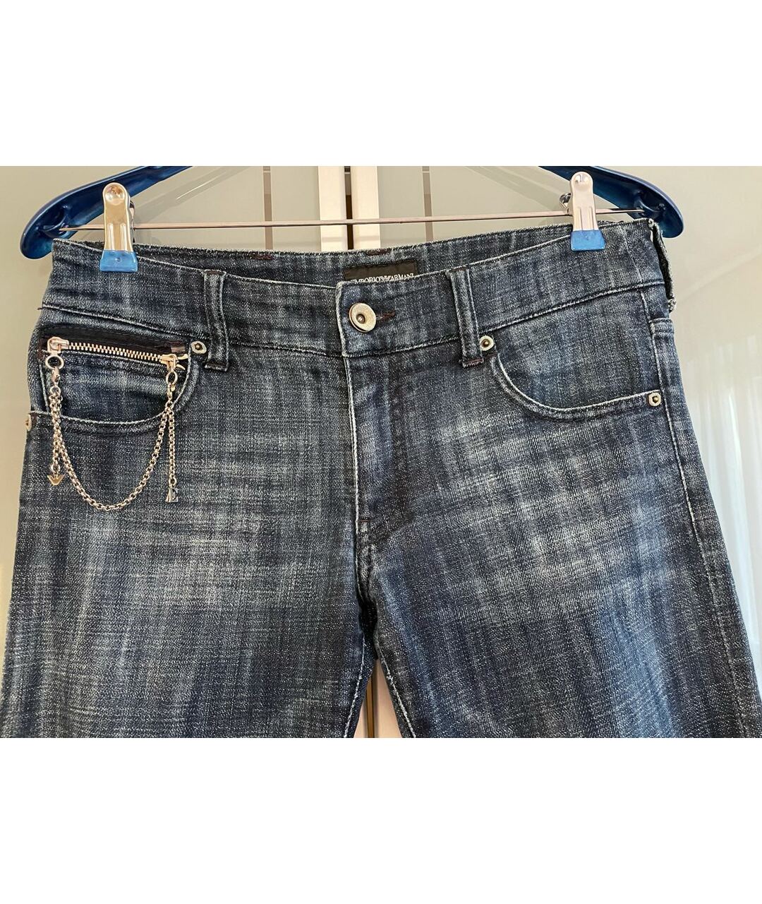 EMPORIO ARMANI Синие хлопко-эластановые джинсы слим, фото 3