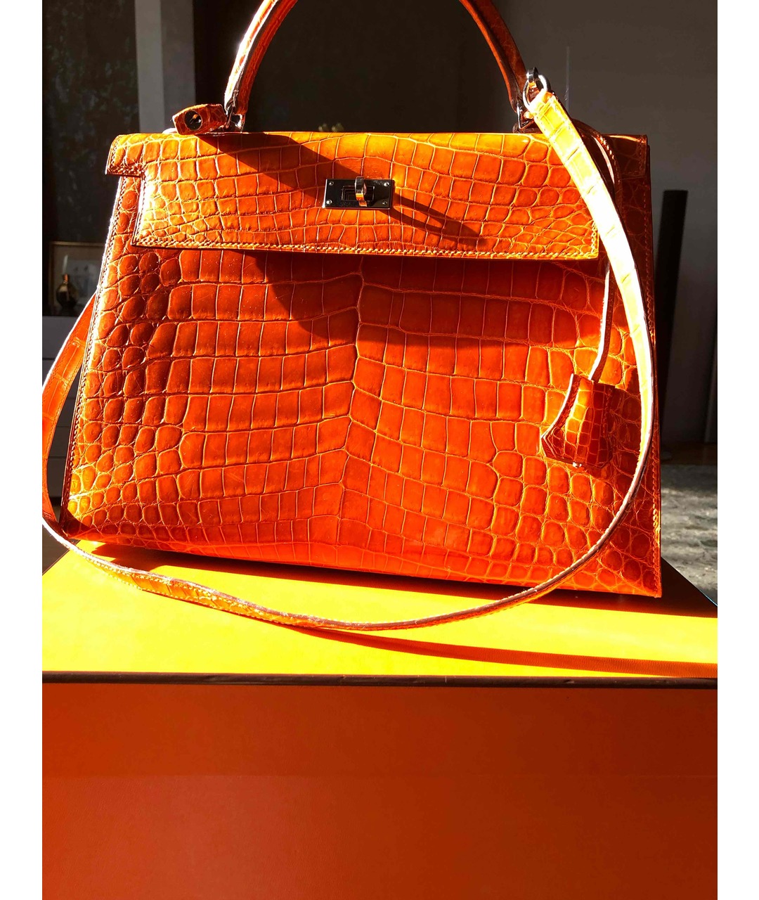 HERMES PRE-OWNED Оранжевая сумка с короткими ручками из экзотической кожи, фото 5