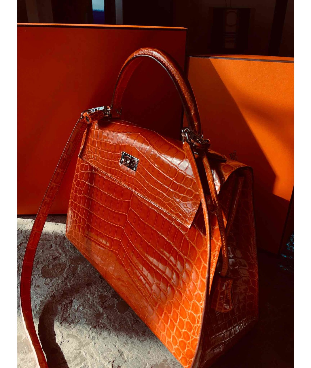 HERMES PRE-OWNED Оранжевая сумка с короткими ручками из экзотической кожи, фото 2