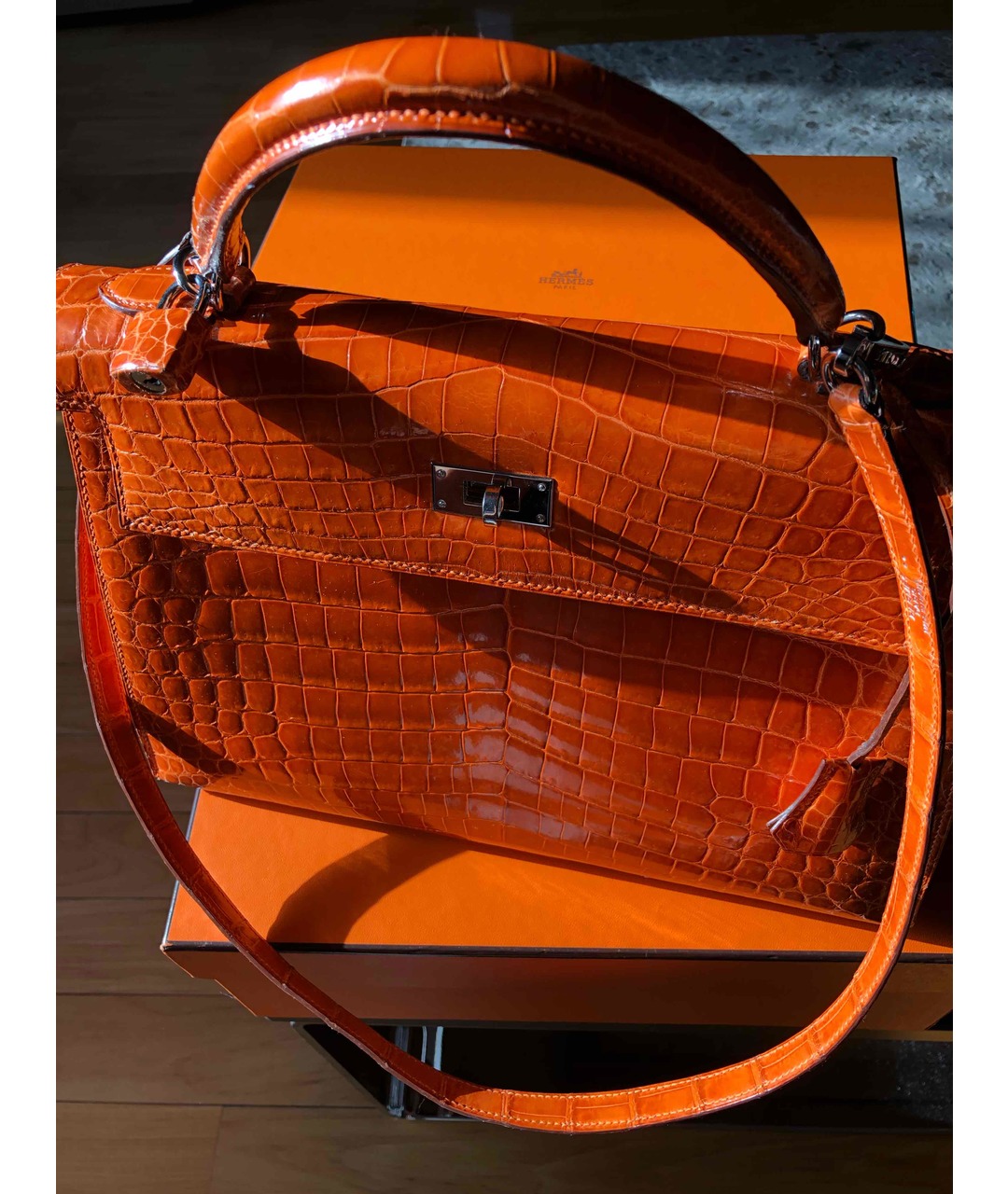 HERMES PRE-OWNED Оранжевая сумка с короткими ручками из экзотической кожи, фото 4