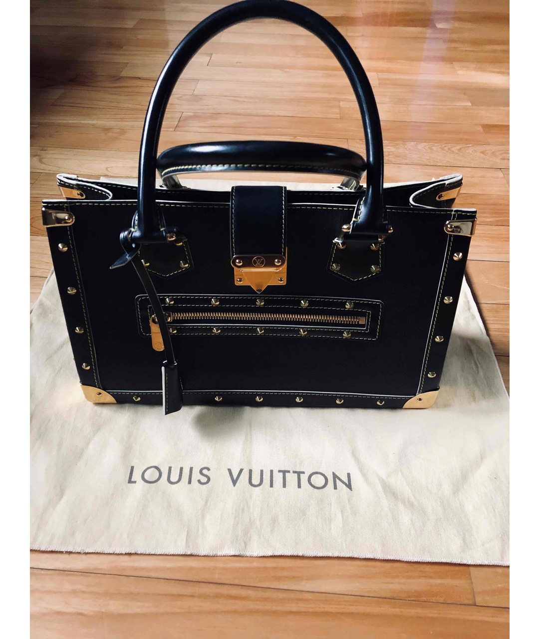 LOUIS VUITTON PRE-OWNED Черная кожаная сумка тоут, фото 3