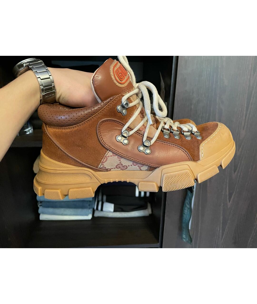 GUCCI Оранжевое замшевые низкие ботинки, фото 9
