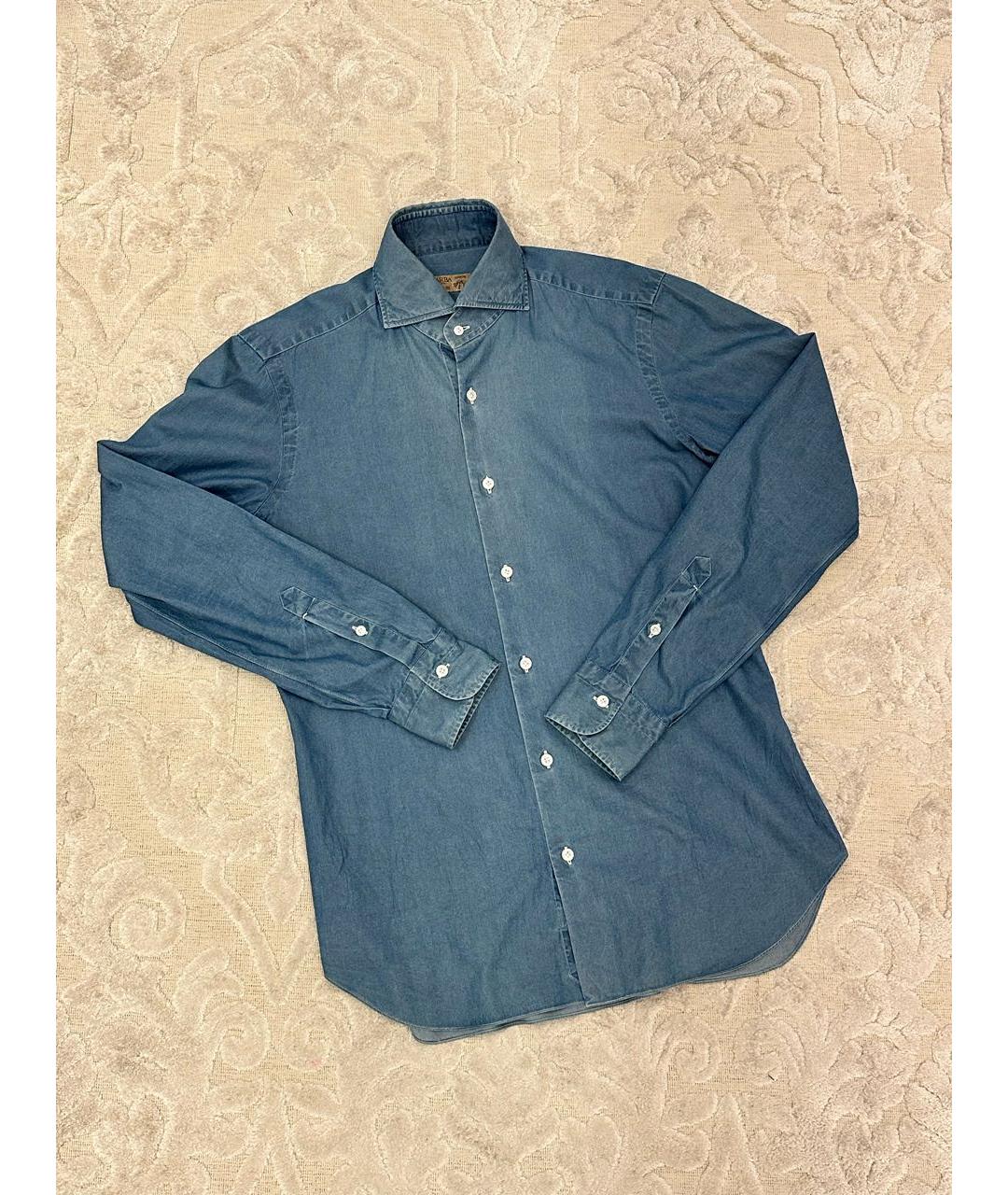 BARBA Голубая хлопковая кэжуал рубашка, фото 4