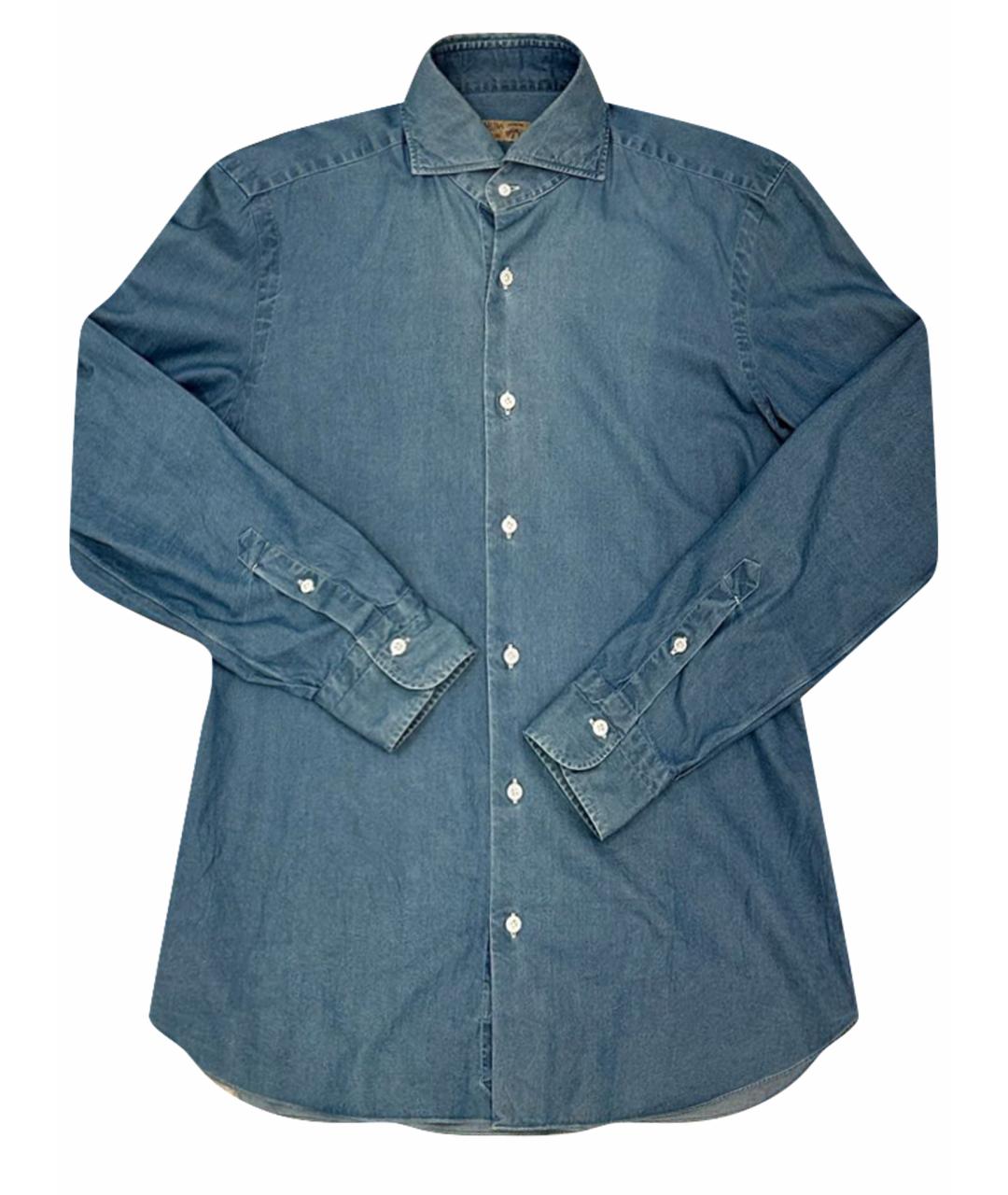 BARBA Голубая хлопковая кэжуал рубашка, фото 1