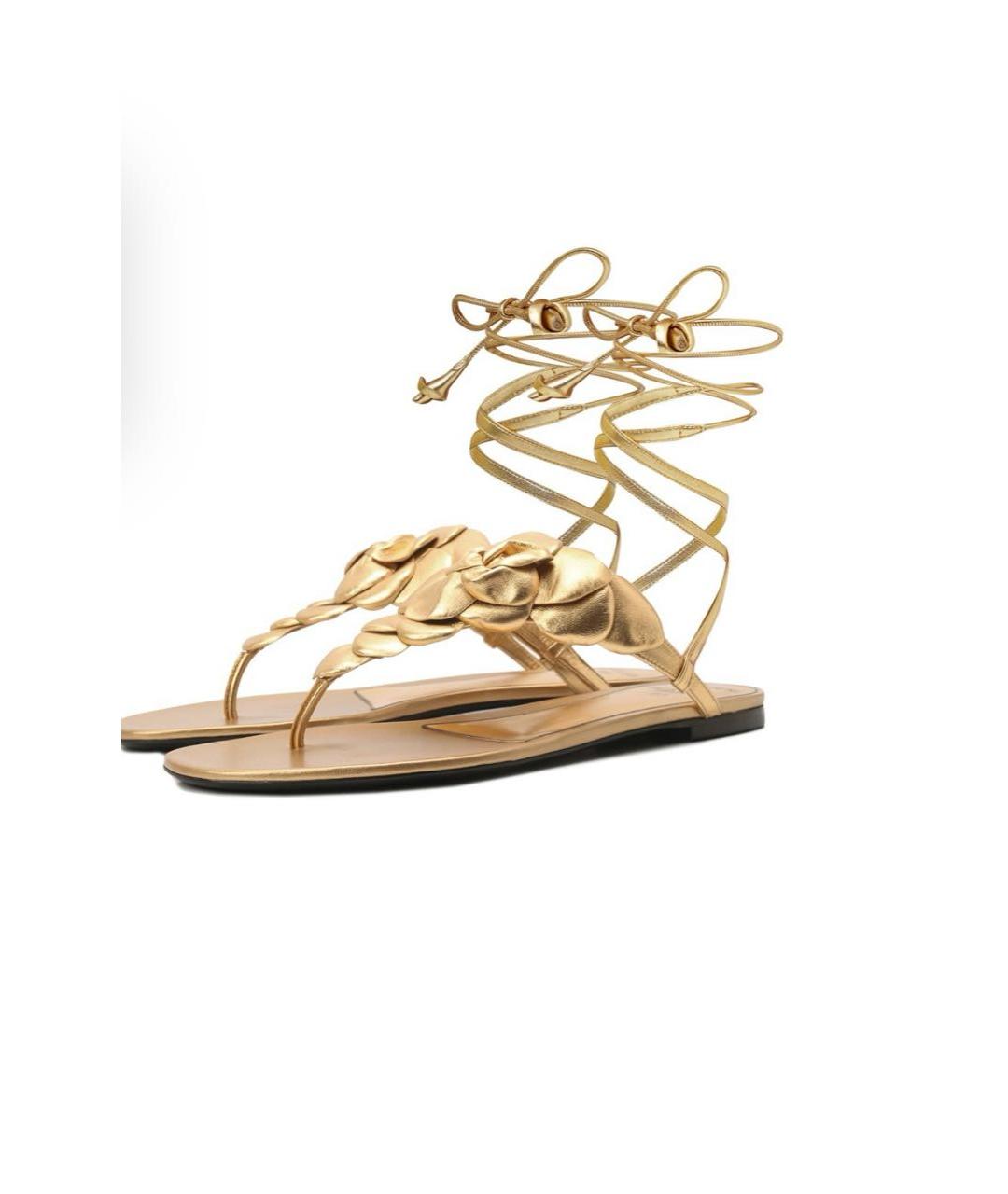 VALENTINO Золотые кожаные сандалии, фото 9