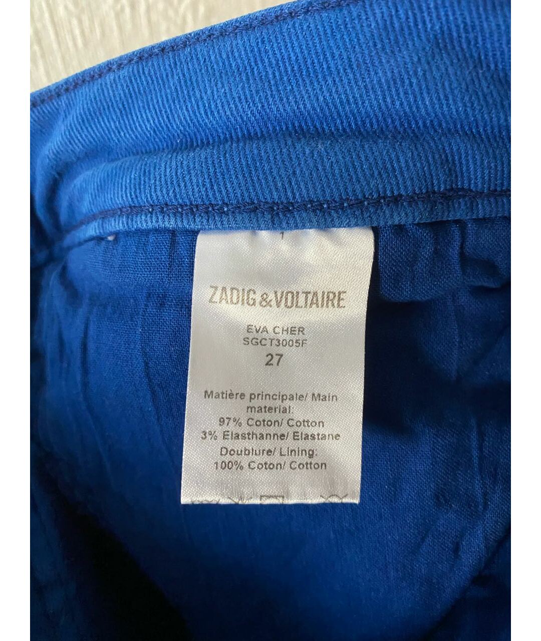 ZADIG & VOLTAIRE Синие хлопко-эластановые джинсы слим, фото 6
