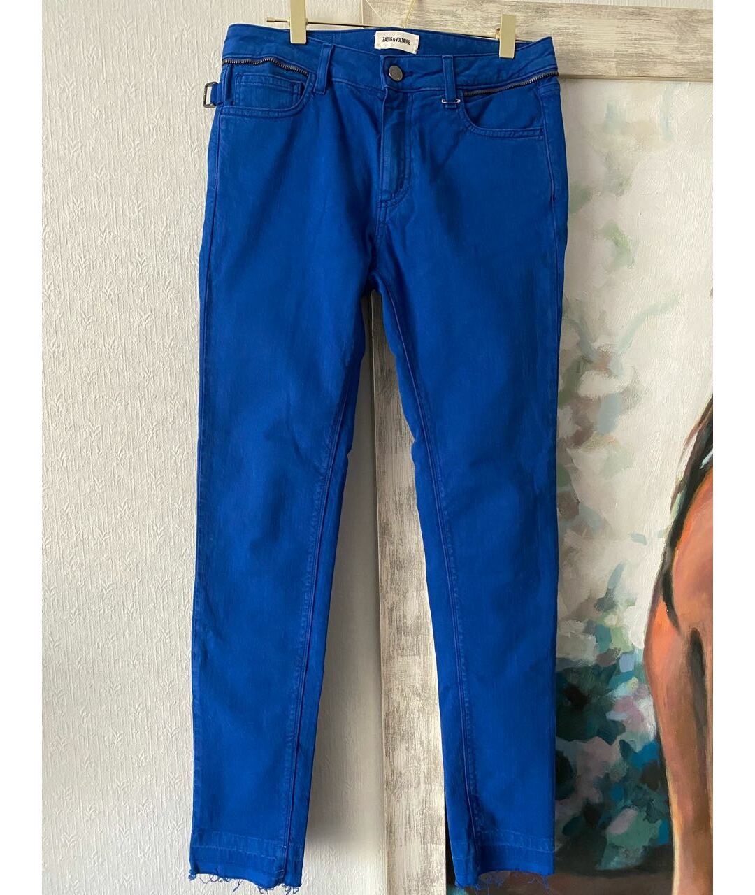ZADIG & VOLTAIRE Синие хлопко-эластановые джинсы слим, фото 9