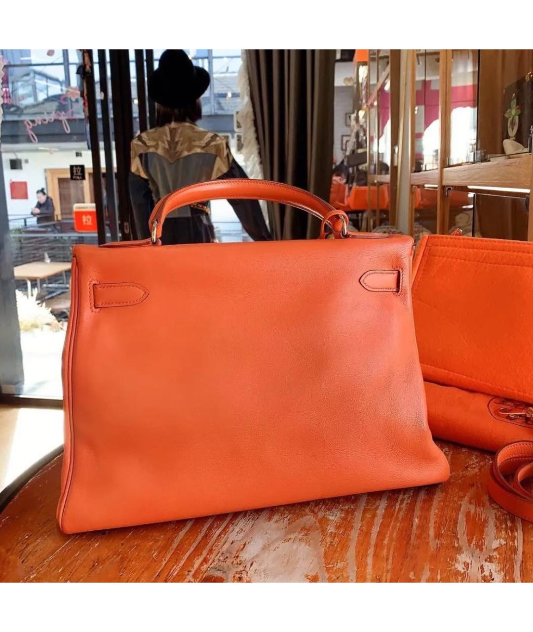 HERMES PRE-OWNED Оранжевая кожаная сумка с короткими ручками, фото 3