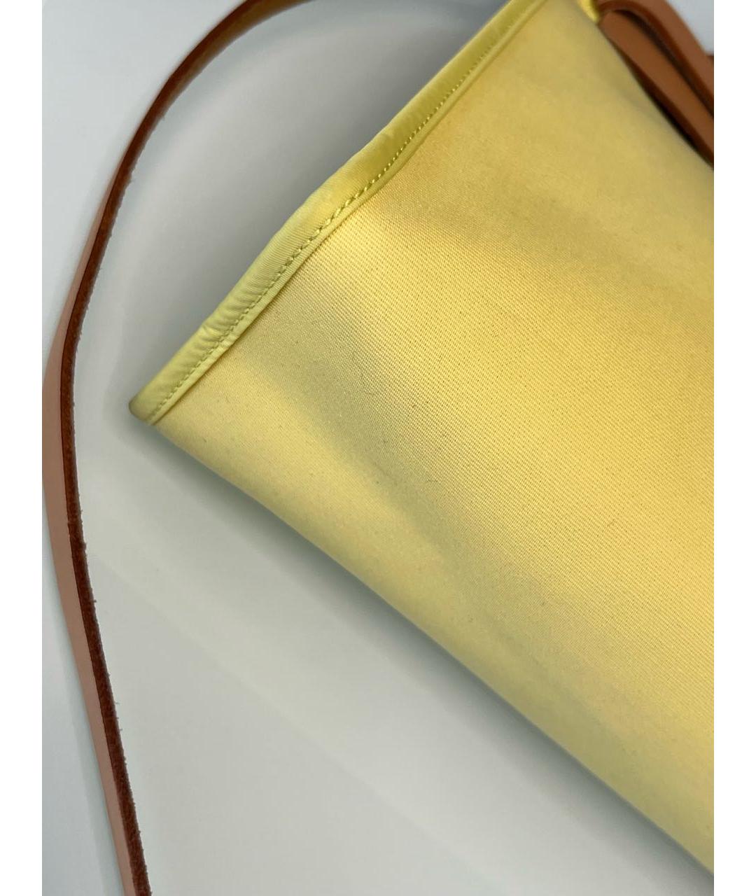 HERMES Желтая тканевая сумка с короткими ручками, фото 5