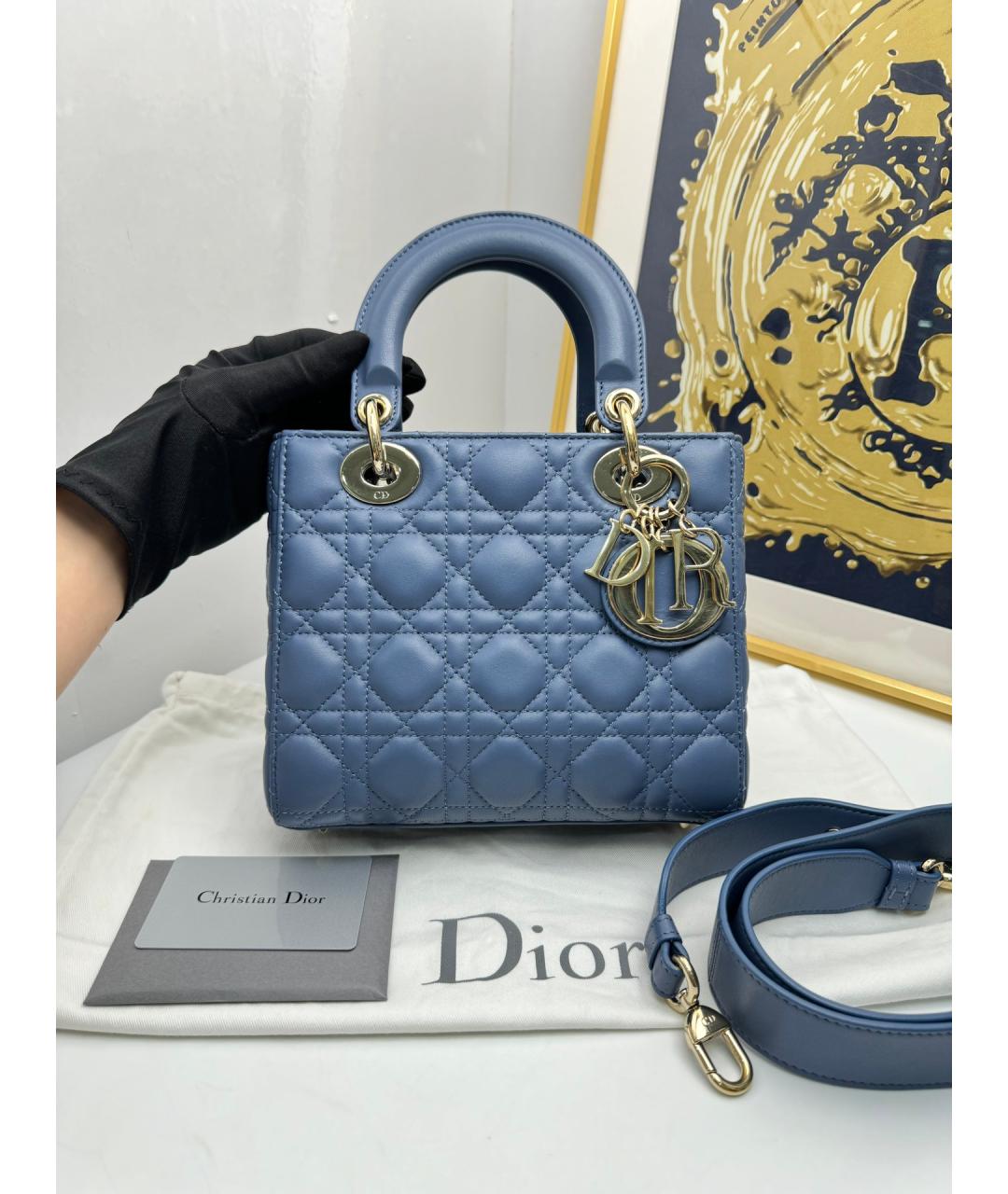 CHRISTIAN DIOR Голубая кожаная сумка через плечо, фото 8