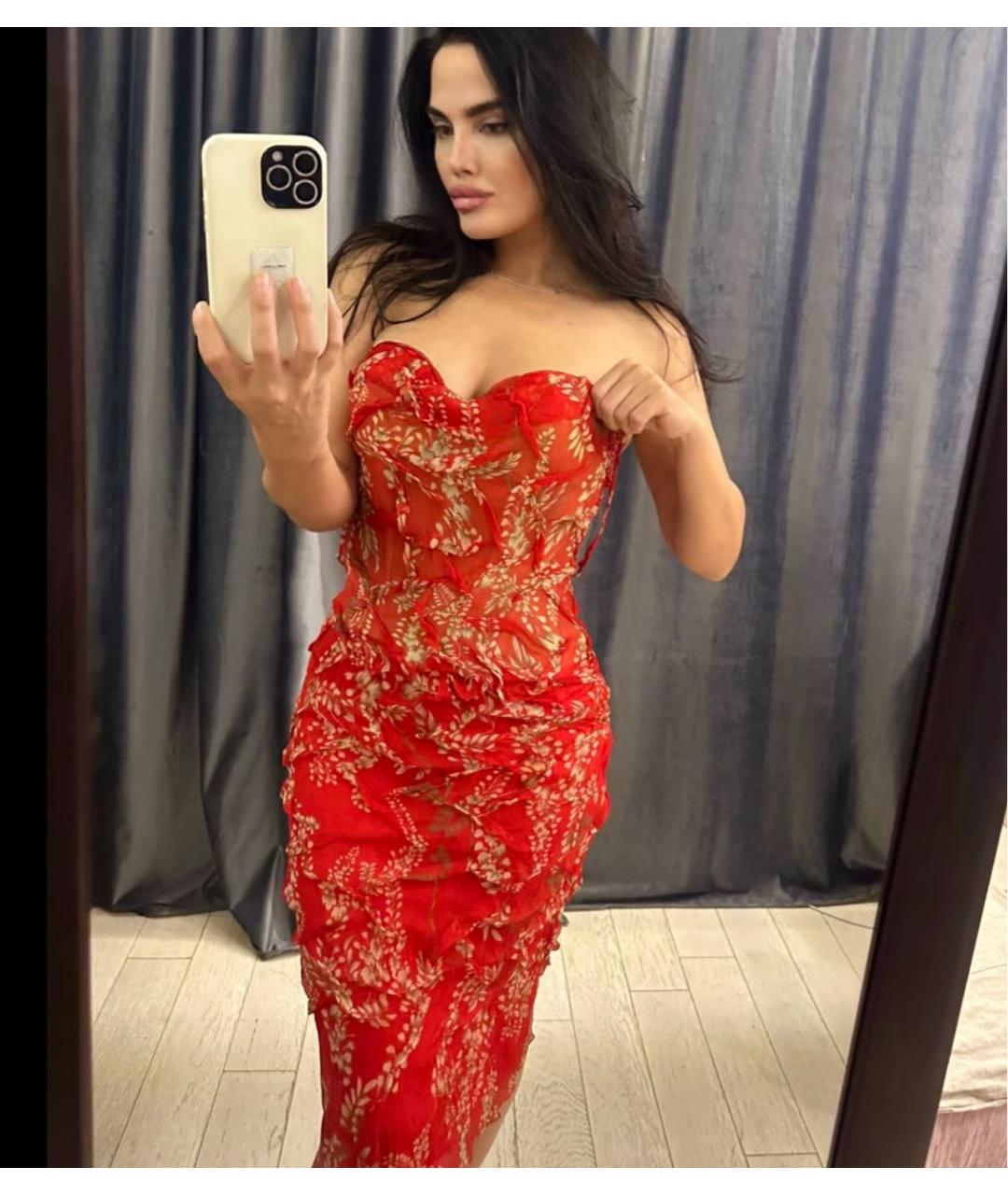 ERMANNO SCERVINO Красное шелковое повседневное платье, фото 4