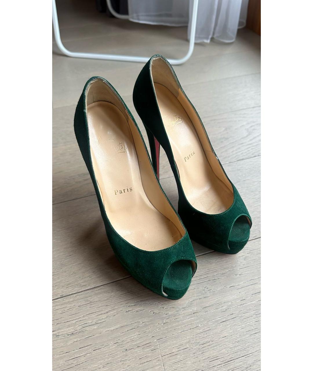 CHRISTIAN LOUBOUTIN Зеленые замшевые туфли, фото 5