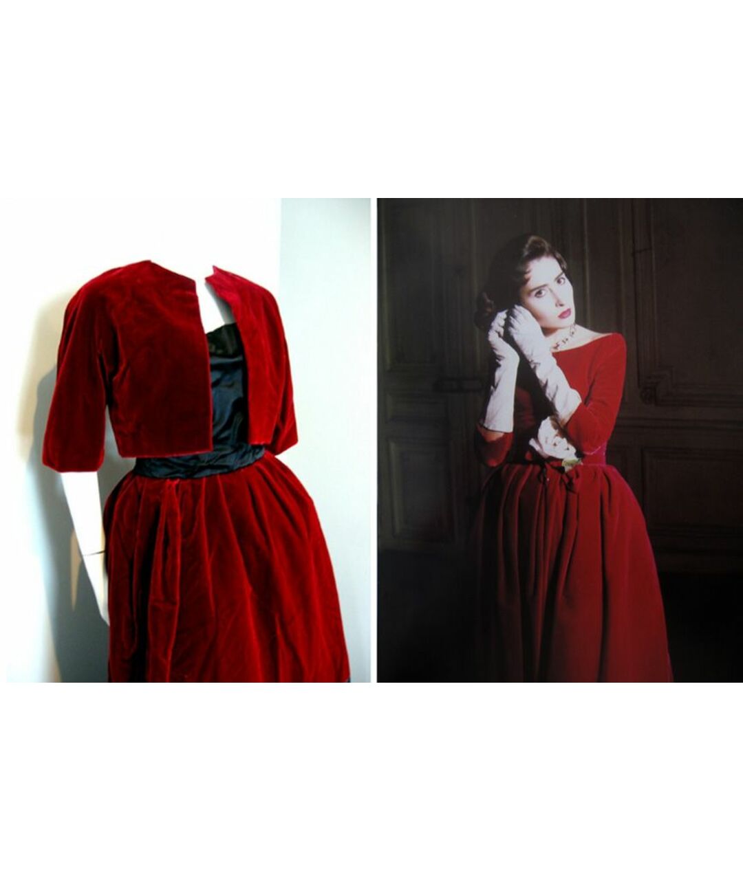 CHRISTIAN DIOR VINTAGE Бордовое бархатное вечернее платье, фото 8