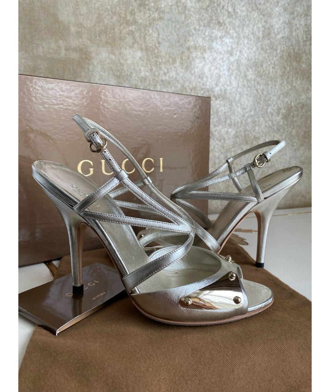 GUCCI Серебряные кожаные босоножки, фото 5